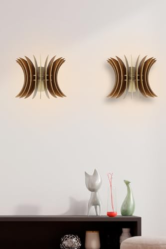 Opviq Elegant Wing Sconce Wall Lamp (2 Pieces), Walnut Color, 20 cm x 28 cm x 20 cm | MDF Body, E27 Socket, Max 40W | Stylish Lighting for Modern Spaces von Opviq