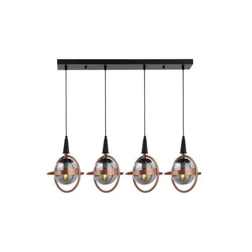 Opviq Industrial Chandelier, Black & Copper, 100 cm Height x 80 cm Width x 25 cm Depth | Metal Body, Glass Cap, 4 x E14 Max 40W | Modern Novelty Design von Opviq