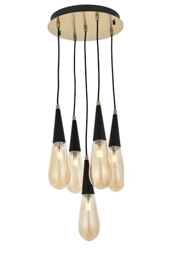 Opviq Industrial Chandelier with Metal Body & Glass Cap, 90 cm Length, 33 cm Diameter | 5 x E14 Sockets, Antiquation Finish | Elegant Lighting for Modern Spaces Opviq Industrial Chandelier with Metal Body & Glass Cap, 90 cm Length, 33 cm Diameter | 5 x E14 Sockets, Antiquation Finish | Elegant Lighting for Modern Spaces von Opviq