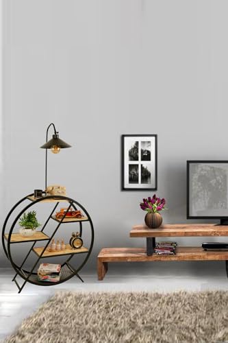 Opviq Industrial Floor Lamp with Metal Body & 100% Fir Wood Bookstand, Khaki, 165 cm Height | E27 Socket, Max 40W | Stylish Lighting for Modern Spaces von Opviq
