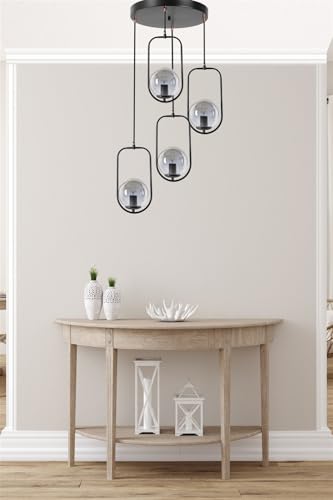 Opviq Industrial Scandinavian Chandelier, 70 cm Height, 30 cm Diameter | 100% Metal, Black Finish, E27 Socket, Max 40W | Stylish Lighting for Modern Spaces von Opviq