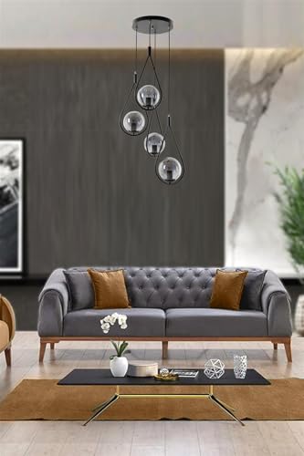 Opviq Industrial Scandinavian Chandelier, 70 cm Height, 30 cm Diameter | 100% Metal, Black Finish, E27 Socket, Max 40W | Stylish Lighting for Modern Spaces von Opviq