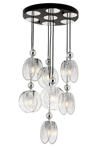 Opviq Modern Chandelier with Metal Body & Glass Cap, 95 cm Height, 40 cm Diameter | Chrome Finish, 7 x E27 Max 40W | Elegant Scandinavian Design for Glam Spaces Opviq Modern Chandelier with Metal Body & Glass Cap, 95 cm Height, 40 cm Diameter | Chrome Finish, 7 x E27 Max 40W | Elegant Scandinavian Design for Glam Spaces von Opviq