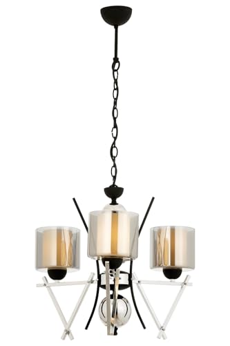 Opviq Modern Chrome Chandelier, 90 cm Height, 50 cm Diameter | Metal Body with Glass Cap, 3 x E27 Max 40W | Elegant Black & White Design for Glam Spaces Opviq Modern Chrome Chandelier, 90 cm Height, 50 cm Diameter | Metal Body with Glass Cap, 3 x E27 Max 40W | Elegant Black & White Design for Glam Spaces von Opviq