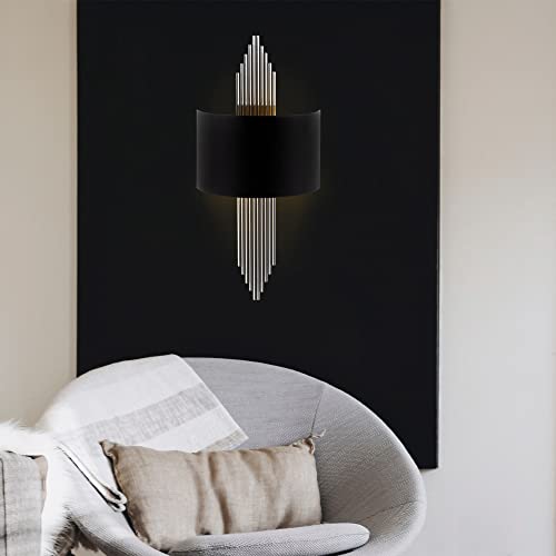 Opviq Modern Wall Lamp with Metal Body, Black & Silver, 75 x 10 x 22 cm | E27 Socket, Max 40W | Includes Setup Instructions | Stylish & Functional Design von Opviq