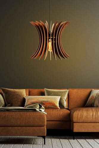 Opviq Scandinavian Big Wing Chandelier, Walnut Color, 30 cm Cap Length, Adjustable Cable, E27 Socket, 65 cm Total Height | Stylish MDF Design for Modern Spaces von Opviq