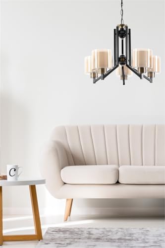 Opviq Scandinavian Chandelier, 60 cm Diameter, Adjustable Height 50-75 cm | 100% Metal, Black & Copper, E27 Max 40W | Elegant Lighting for Modern Spaces von Opviq