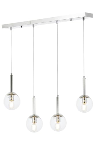 Opviq Scandinavian Chandelier, Chrome Finish, 90 cm Length, 70 x 13 cm | Metal Body, Glass Cap, 4 x E27 Max 6W | Elegant Lighting for Modern Spaces Opviq Scandinavian Chandelier, Chrome Finish, 90 cm Length, 70 x 13 cm | Metal Body, Glass Cap, 4 x E27 Max 6W | Elegant Lighting for Modern Spaces von Opviq