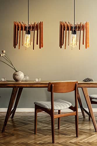 Opviq Scandinavian ZigZag Chandelier (2 Pieces), Walnut Color, 55 cm Height | Adjustable Cable, E27 Socket, Stylish MDF Design for Modern Spaces von Opviq