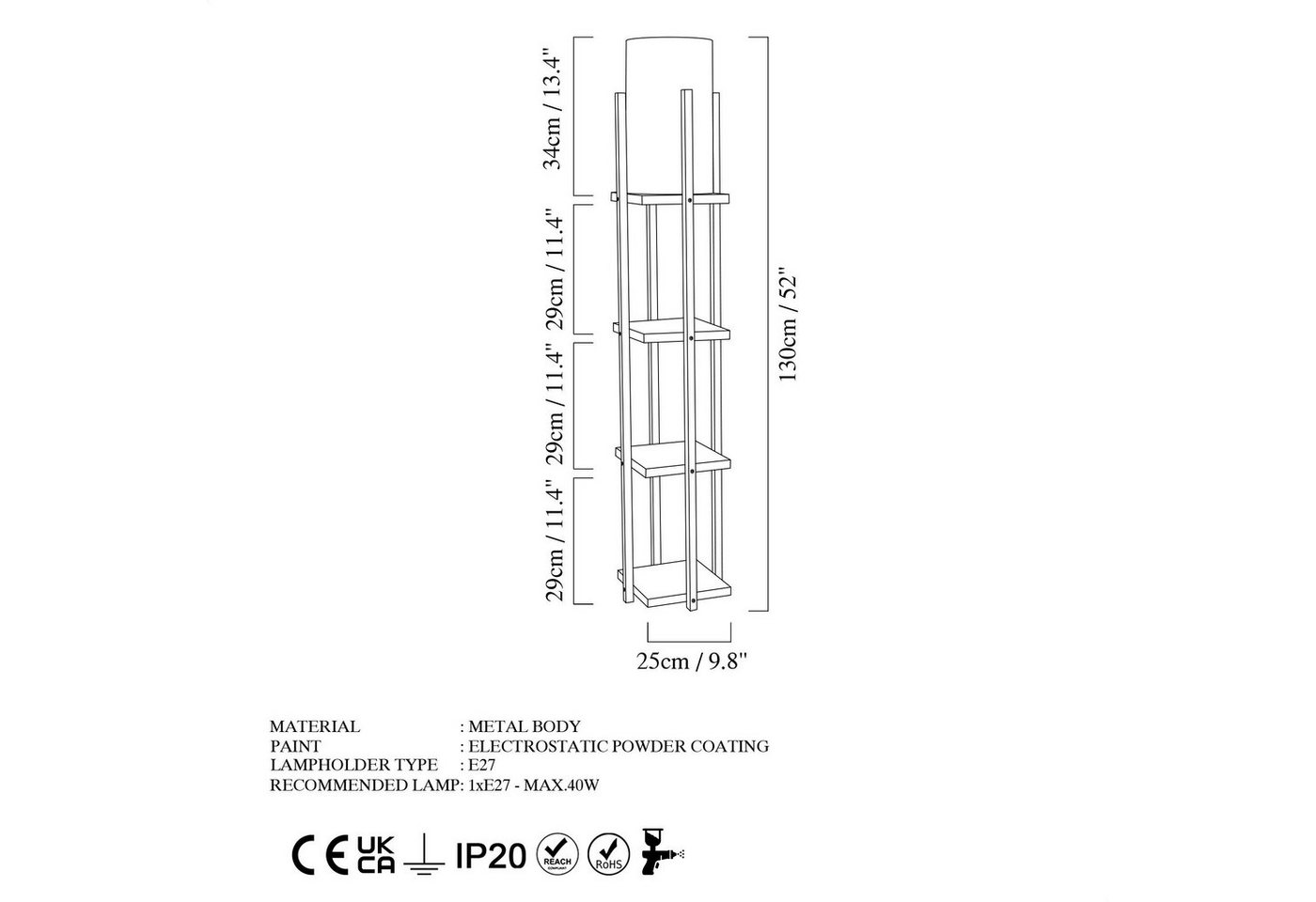 Opviq Stehlampe METAL BODY, 130 cm x 25 cm x 25 cm V1158 Opviq Stehlampe METAL BODY, 130 cm x 25 cm x 25 cm V1158 von Opviq