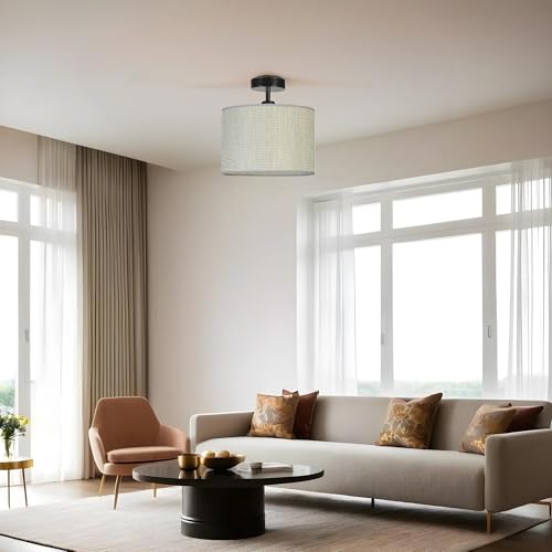 Opviq Stylish Chandelier with Metal Body & Bamboo Cap, 30 cm Diameter, 30 cm Height | E27 Socket, Max 40W, Grey & Black | Elegant Lighting for Modern Spaces von Opviq