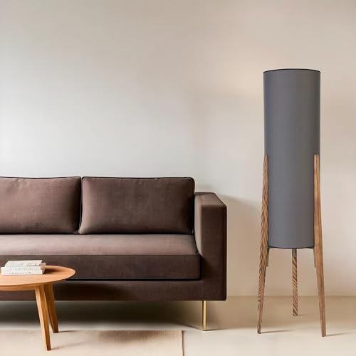 Opviq Stylish Floor Lamp with Metal & Wooden Body, 140 cm Height, 30 cm Cap Diameter, E27 Socket, Grey & Wood Finish | Perfect for Modern Living Spaces von Opviq