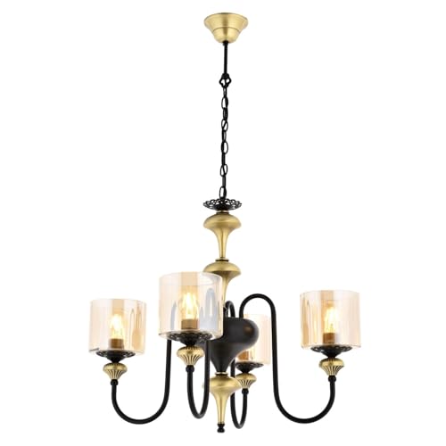 Opviq Vintage-Inspired Chandelier, Metal Body, 100 cm Height, 62 cm Diameter | 4 x E27 Max 40W | Black & Vintage Finish | Perfect for Glam & Traditional Decor Opviq Vintage-Inspired Chandelier, Metal Body, 100 cm Height, 62 cm Diameter | 4 x E27 Max 40W | Black & Vintage Finish | Perfect for Glam & Traditional Decor von Opviq