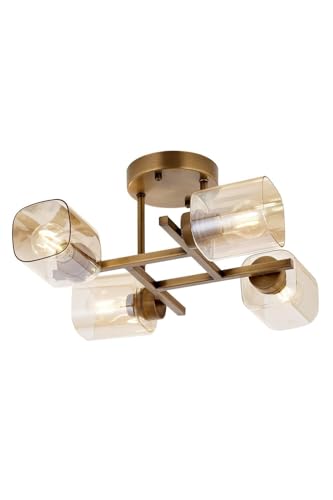 Opviq Vintage Metal Chandelier, 23 cm Height, 44 cm Diameter, 4 x E27 Max 40W | Elegant Glass Cap | Perfect for Dining & Living Spaces, Timeless Design von Opviq