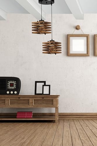 Rustic Wooden Chandelier, 30 cm Diameter, 70 cm Height | Adjustable Height, E27 Socket, Max 40W | Elegant Brown Design for Southwestern & Country Homes von Opviq