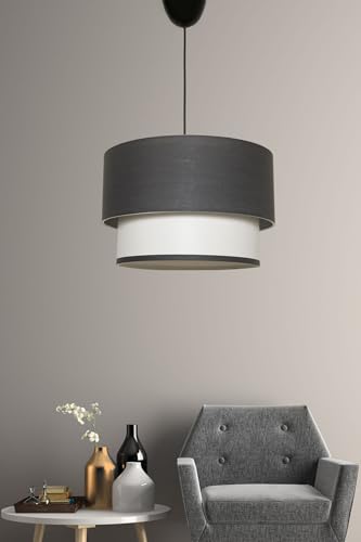 Scandinavian Chandelier, Anthracite & White, 30 cm Diameter, 65 cm Height | Plastic Body, Fabric Cap, E27 Socket (Max 40W) | Modern Lighting for Home Decor von Opviq