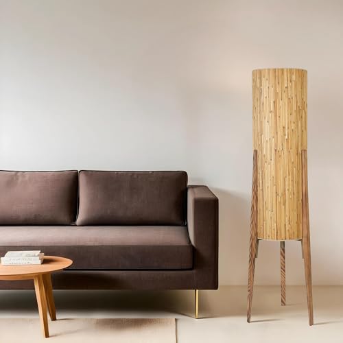 Stylish Floor Lamp with Metal & Wooden Body, 140 cm Height, 30 cm Cap Diameter, E27 Socket, On-Off Switch on Cable, Elegant Design for Modern Spaces von Opviq
