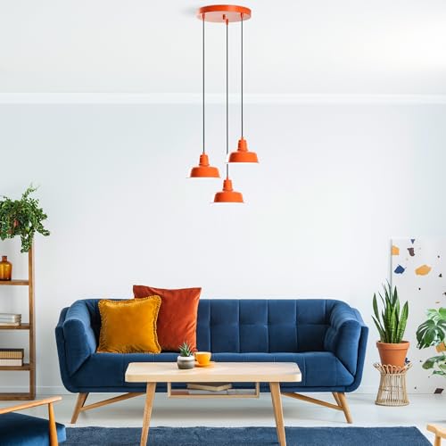 Stylish Orange Chandelier, Metal Body, 45 cm Diameter, Adjustable Height 75-108 cm, 3 x E27 Socket, Perfect for Modern Living Spaces | IP20 Rated von Opviq