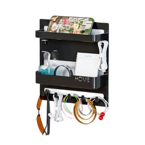 Bedside Floating Shelf, Wall Mounted Stick On Rack, Aesthetic Living Room Organizer, Space-Saving Design with Hooks and Cable Clips, Ideal for Bed Accessories and Small Items von Opvonxeh