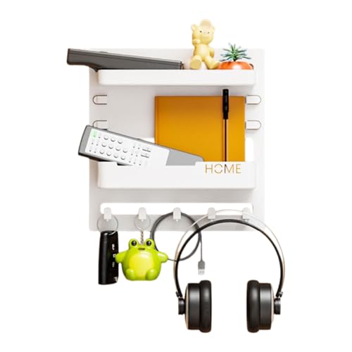 Bedside Floating Shelf, Wall Mounted Stick on Rack, Aesthetic Living Room Organizer, Space Saving Design with Hooks and Cable Clips, Ideal for Bed Accessories and Small Items von Opvonxeh