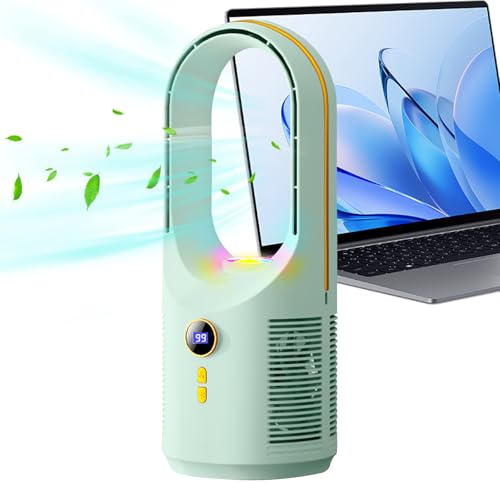 Opvonxeh Bladeless Desk Fan, 5 Speed Quiet Fan, 4.92x4.92x12.6 Inches Compact Air Circulator, Night Light 1800mAh Blower for Camping Living Room RV Travel Bedroom Car Outdoor Dorm Use von Opvonxeh
