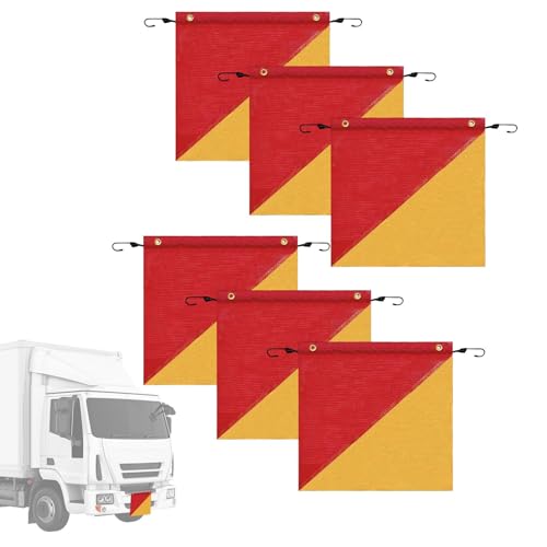 Sicherheitsfaktoren - 6 Stück 18 x 18 Zoll Hochsichtbare Schlepper für Ladungswarnung, Design mit elastischer Schnur, LKWzubehör zur Anzeige übergroßer Lasten von Opvonxeh