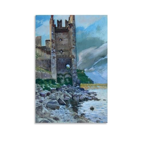 Adolf Hiremy Hirschl Gemälde, Wandkunst, Poster, Drucke, Schloss am Gardasee, Fotokunst, Malerei, Leinwand, Heimdekoration, Schlafzimmer, moderne Dekorationen, 40 x 60 cm von OqcEha