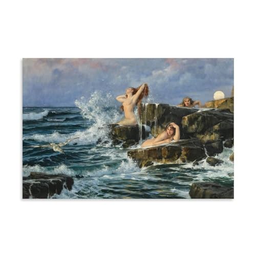 OqcEha Adolf Hiremy Hirschl Gemälde, Wandkunst, Poster, Drucke, Drei Grazien in Der Brandung, Bilddruck, Leinwand, Wandfarbe, Kunst, Dekor, moderne Wohnkunstwerke, Geschenkidee, 40 x 60 cm von OqcEha