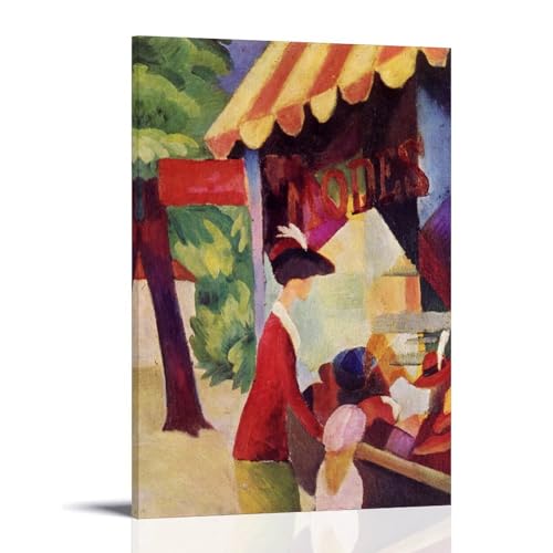 OqcEha August Macke vor dem Hutladen, Kunstwerk-Poster, dekoratives Gemälde, Leinwand, Wandkunst, Wohnzimmer, Schlafzimmer, 20 x 30 cm von OqcEha