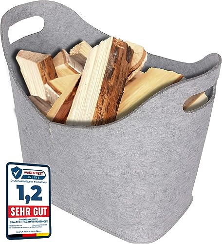 ORA-TEC Filzkorb für Kaminholz Kaminholzkorb – 45 x 24 x 40 cm – Kaminholztasche für Feuer-, Kamin- und Brennholz, Allzweckkorb aus Filz, Filztasche (Grau) von Ora-Tec