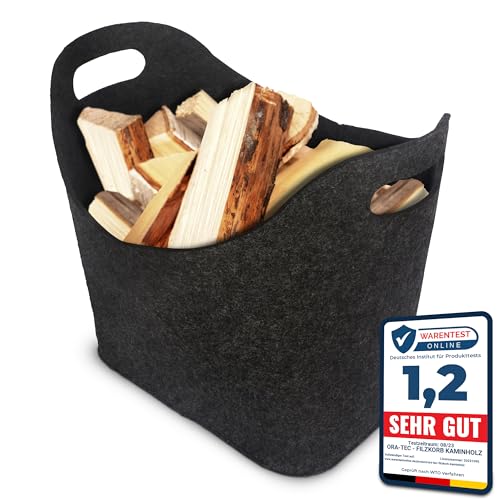 ORA-TEC Filzkorb für Kaminholz Kaminholzkorb – 45 x 24 x 40 cm – Kaminholztasche für Feuer-, Kamin- und Brennholz, Allzweckkorb aus Filz, Filztasche (Schwarz) von Ora-Tec