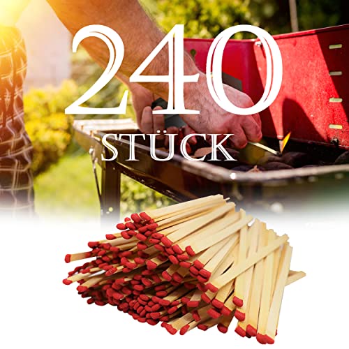 Ora-Tec 240x Extra Lange Zündhölzer Streichhölzer für sicheres Anzünden - Kaminstreichhölzer Jumbostreichhölzer Grillstreichhölzer 27cm rote Köpfe in 1 Streichholzschachtel 4x4x29cm (Rot (240 Stück)) von Ora-Tec