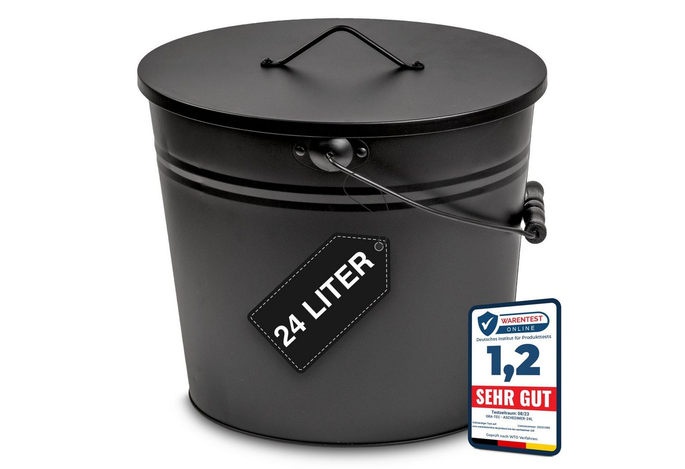 Ora-Tec Aschekasten Ascheeimer mit Deckel Kohleeimer 24 Liter aus Stahlblech, Kamineimer mit Deckel - Allzweckeimer für den Innen- und Außenbereich von Ora-Tec