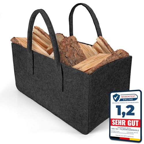 Ora-Tec Filztasche für Kaminholz – 50x25x25 cm – Kaminholzkorb und Einkaufskorb aus robustem Filz mit Tragegriffen – Filztaschen Shopper für den Alltag und zu Hause (XXL Anthrazit) von Ora-Tec