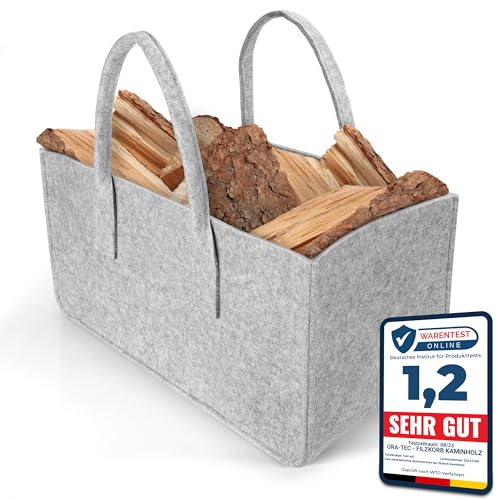 Ora-Tec Filztasche für Kaminholz – 50x25x25 cm – Kaminholzkorb und Einkaufskorb aus robustem Filz mit Tragegriffen – Filztaschen Shopper für den Alltag und zu Hause (XXL Grau) von Ora-Tec