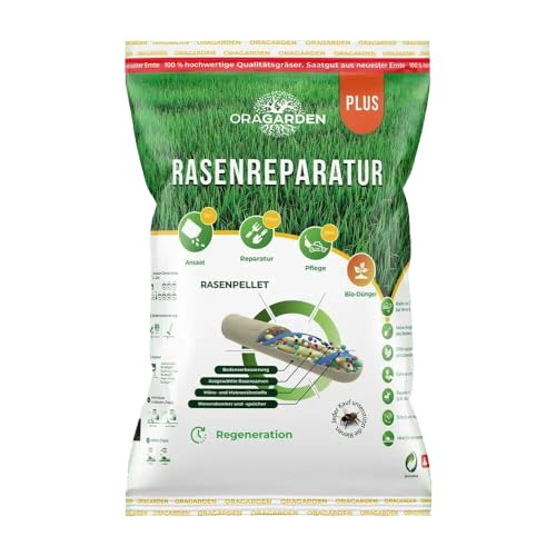 OraGarden Rasenpellets Regenerationsrasen für Schnellkeimenden – Rasensamen für Robusten und Widerstandsfähigen Rasen Plus (1.4 kg) von OraGarden