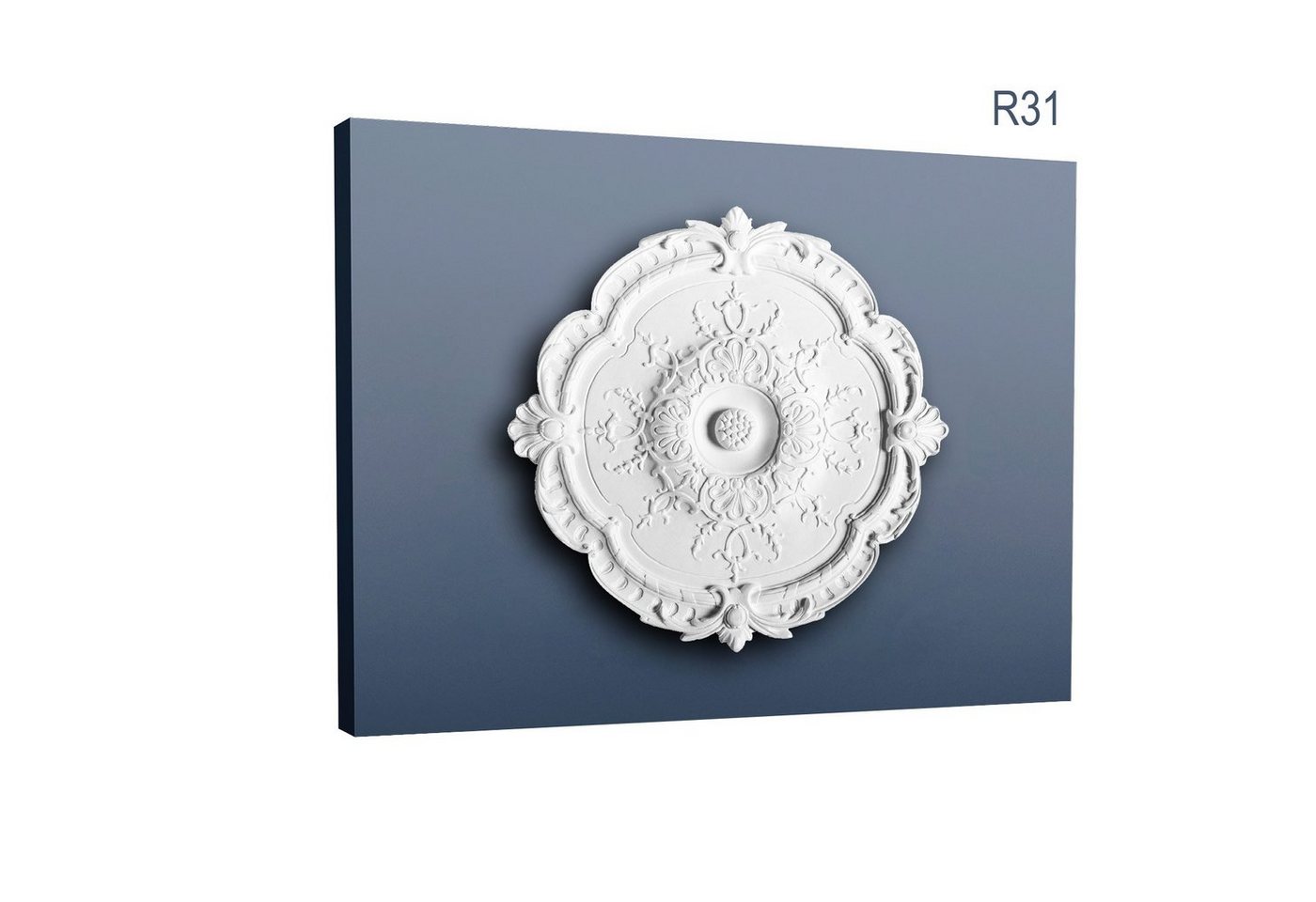 Orac Decor Decken-Rosette R31 (Rosette, 1 St., Deckenrosette, Medallion, Stuckrosette, Deckenelement, Zierelement, Durchmesser 38,5 cm), weiß, vorgrundiert, Stil: Rokoko / Barock von Orac Decor