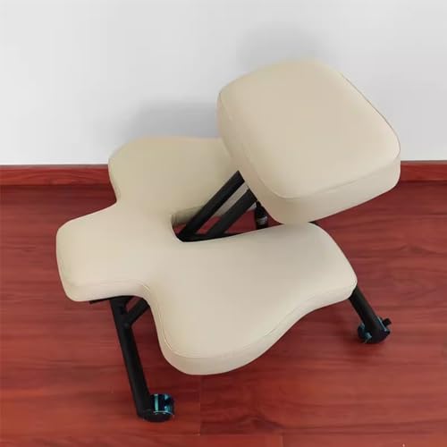 Kniestuhl Meditationshocker -Stuhl mit 2 Kissen, Flexible Cross -Bein -Kniestühle für Home Office, Orthopädische Korrekturstühle mit Einstellbarem Neigungwinkel (Color : Beige) von Oracra