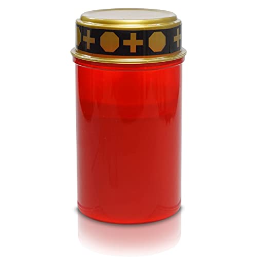 1x LED Grabkerze Grableuchte Dauerbrenner mit realistischem Flackereffekt - 12cm hohe 7cm runde rote Friedhofskerze Batteriebetrieb lang leuchtende Grablaterne Gedenkkerze für jedes Wetter (1 Kerze) von Oramics
