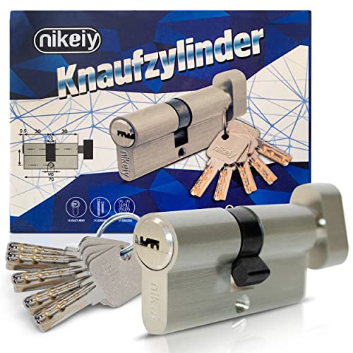 6-Stiftiger Knaufzylinder Türzylinder 30/30 - Zylinderschloss 60 mm mit Knauf 20 mm 5 Schlüssel 2 Befestigungsschrauben - Hochwertiger Türschloss Zylinder mit 6 Stiften (1x 30/30 Silber) von Oramics