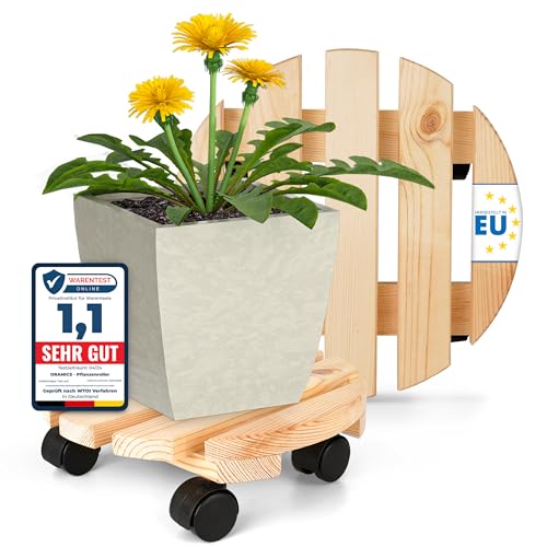 Oramics 2 Stück Pflanzenroller Rund aus Massivholz – Ø30 x 8 cm bis 120 KG belastbar – Rollbrett für Pflanzen, Blumentöpfe und Blumenkübel – Blumentopf Untersetzer mit 4 Rollen von Oramics