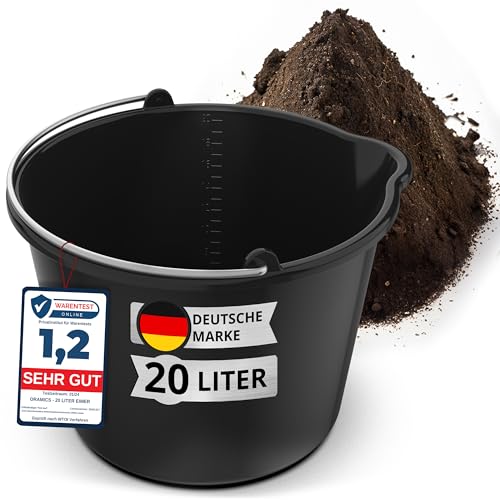 Oramics 20L Eimer mit Ausguss Tülle – Baueimer Kübel für Zement und Mörtel – Stabiler Wassereimer mit Skala für Haushalt, Garten, Baustellen und Landwirtschaft (1x 20 Liter Mörteleimer) von Oramics