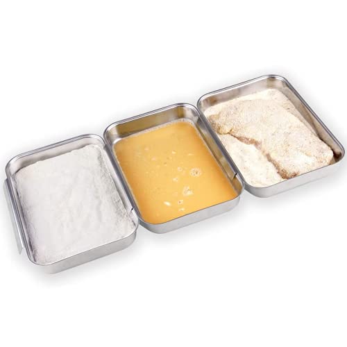 Oramics 3-TLG. Panierset aus Edelstahl - Perfekte Panierstraße für die Küche - Platzsparend und vielseitig - 22 x 15 x 3 cm von Oramics