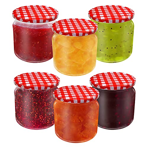Oramics 6er-Set Einmachgläser mit Schraubdeckel – 210 ml – mit schönem kariertem Deckel in Rot-Weiß – Einmachglas zum Einkochen und Konservieren – Schraubgläser mit Deckel von Oramics