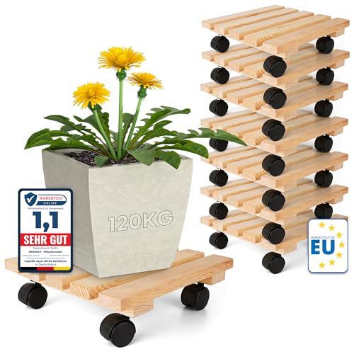 Oramics 8 Stück Pflanzenroller Eckig aus Massivholz – 30 x 30 x 8 cm bis 120 KG belastbar – Rollbrett für Pflanzen, Blumentöpfe und Blumenkübel – Blumentopf Untersetzer mit 4 Rollen Oramics 8 Stück Pflanzenroller Eckig aus Massivholz – 30 x 30 x 8 cm bis 120 KG belastbar – Rollbrett für Pflanzen, Blumentöpfe und Blumenkübel – Blumentopf Untersetzer mit 4 Rollen von Oramics