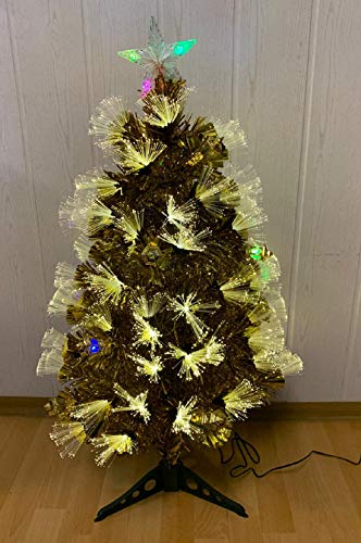 Oramics 90cm Mini Weihnachtsbaum mit LED Beleuchtung - Künstlicher Kleiner Tannenbaum mit 3-Bein Ständer X Mas Weihnachten - Stern als Baumspitze für Zuhause, Schule, Arbeit und Büro (Gold, 90cm) von Oramics