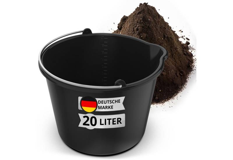 Oramics Baueimer 20L Eimer mit Ausguss Tülle Skala Baueimer Wassereimer Mörteleimer, (Kunststoffeimer Kübel mit Ausguss für Zement und Mörtel, 1-tlg., Stabiler Wassereimer mit Skala für Haushalt, Garten, Baustellen), inklusive intergrierter Mess-Skala und Ausgießer, Metall Tragehenkel von Oramics