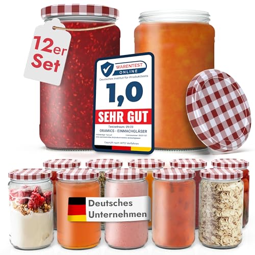 Oramics Einmachgläser 12 Stück mit Schraubdeckel 720 ml TO Ø 82mm Vorratsgläser Sturzgläser Set zum Einkochen, Konservieren und Servieren als Dessertgläser – Marmeladengläser, Aufbewahrungsgläser von Oramics