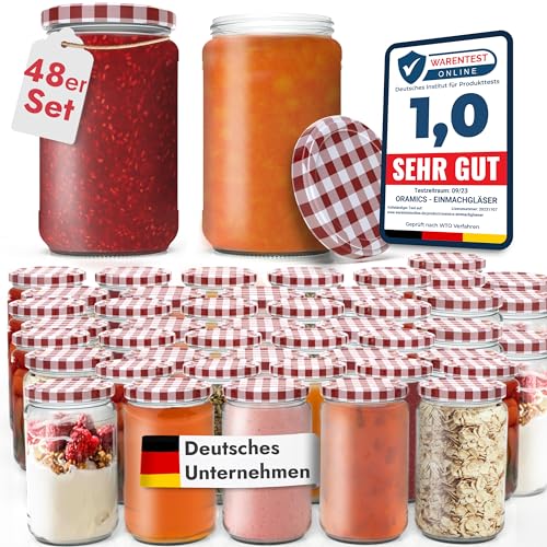 Oramics Einmachgläser 48 Stück mit Schraubdeckel 720 ml TO Ø 82mm Vorratsgläser Sturzgläser Set zum Einkochen, Konservieren und Servieren als Dessertgläser – Marmeladengläser, Aufbewahrungsgläser von Oramics