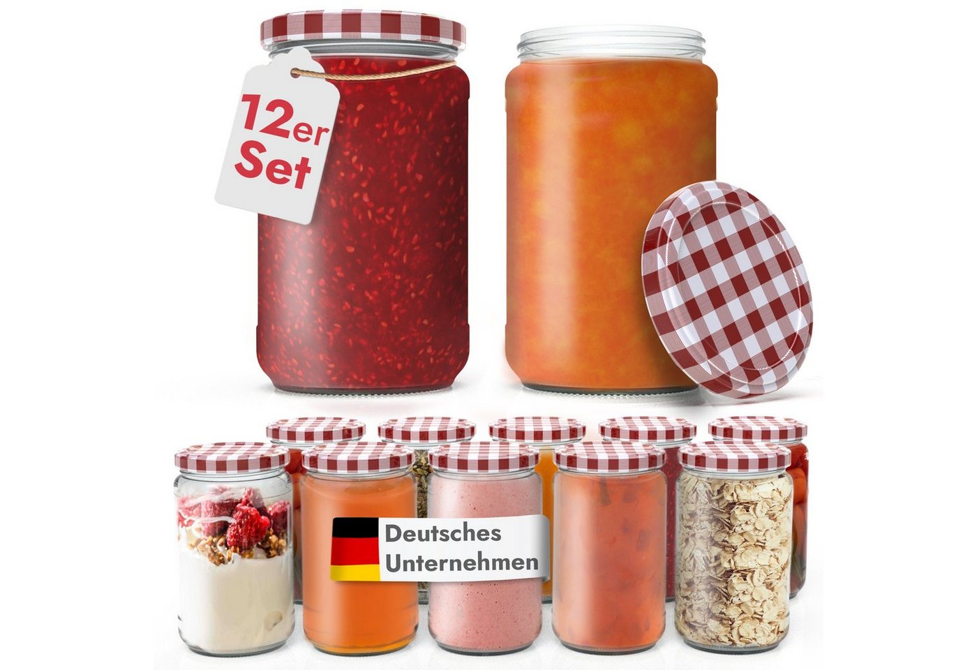 Oramics Einmachglas 12 Stück Einmachgläser mit Schraubdeckel 720 ml Vorratsgläser, Glas, (12 Einkochgläser mit Schraubdeckel 720 ml TO Ø 82mm, 12-tlg., Perfekt zum Einkochen, Aufbewahren und Servieren), Vorratsgläser, Marmeladengläser, Aufbewahrungsgläser von Oramics